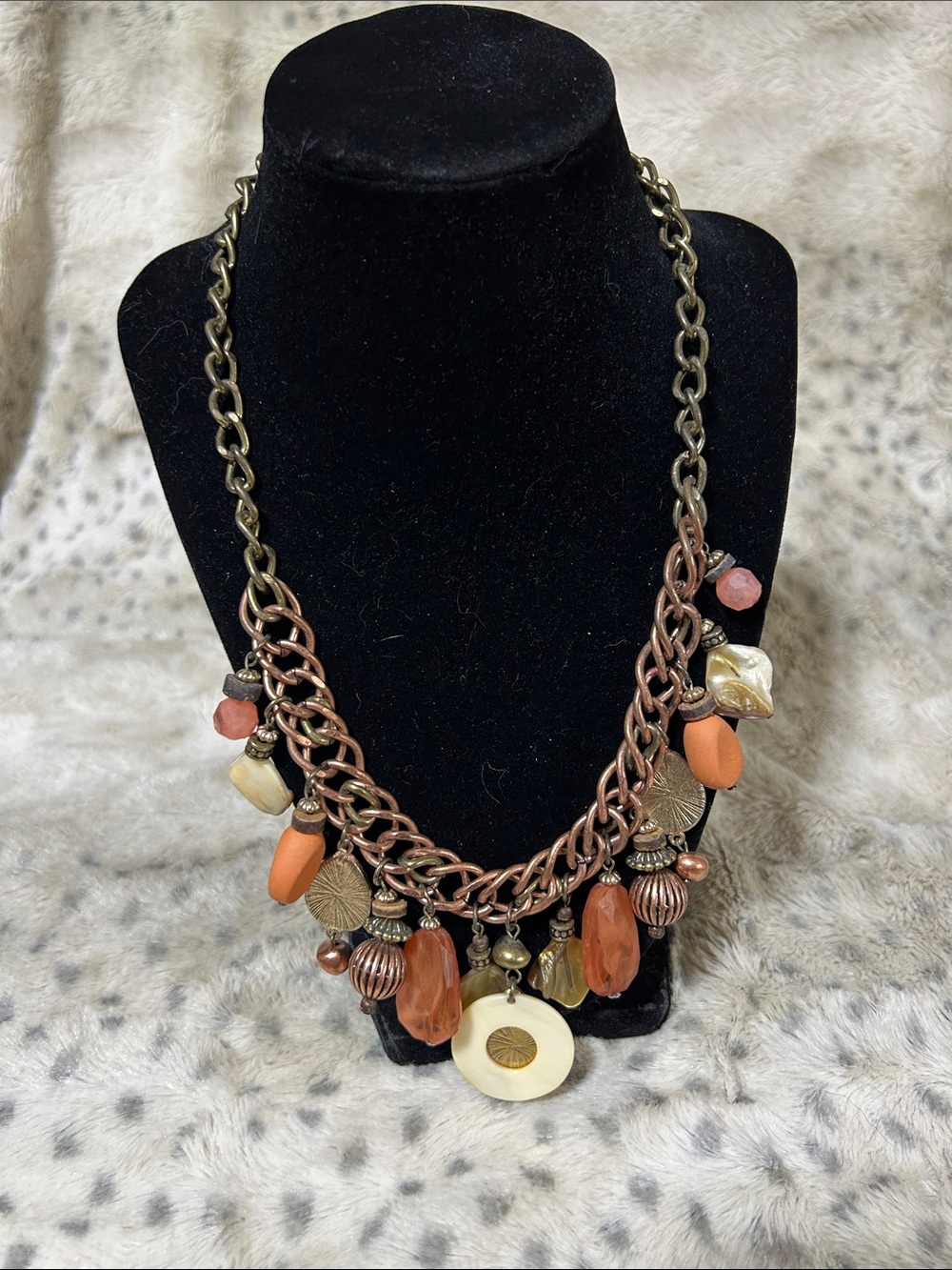 Ruby Rd Multicolor Bead Chain Statement NecklaceBoho Charm Mixed Metal 24” + 3